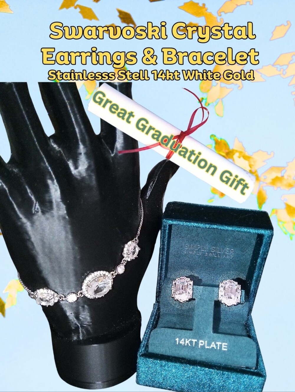 Swarovski Clear Crystal Bracelet and Stud Earrings Set